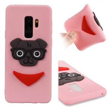 Glasses Dog Soft 3D Silicone Case for Samsung Galaxy S9 Plus(S9+) - Pink