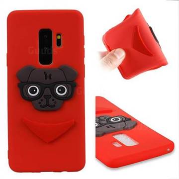 Glasses Dog Soft 3D Silicone Case for Samsung Galaxy S9 Plus(S9+) - Red
