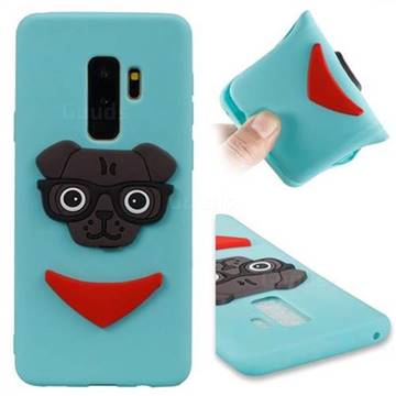 Glasses Dog Soft 3D Silicone Case for Samsung Galaxy S9 Plus(S9+) - Sky Blue