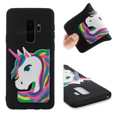 Rainbow Unicorn Soft 3D Silicone Case for Samsung Galaxy S9 Plus(S9+) - Black