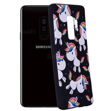 Rainbow Unicorn 3D Embossed Relief Black Soft Back Cover for Samsung Galaxy S9 Plus(S9+)