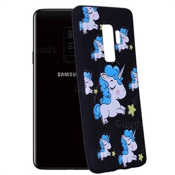 Blue Unicorn 3D Embossed Relief Black Soft Back Cover for Samsung Galaxy S9 Plus(S9+)
