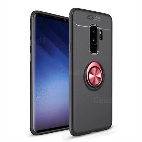 Auto Focus Invisible Ring Holder Soft Phone Case for Samsung Galaxy S9 Plus(S9+) - Black Red
