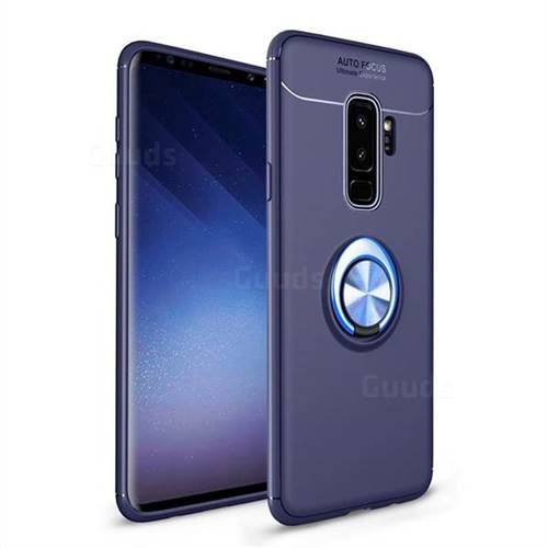 Auto Focus Invisible Ring Holder Soft Phone Case for Samsung Galaxy S9 Plus(S9+) - Blue