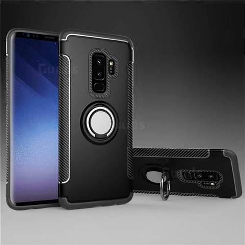 Armor Anti Drop Carbon PC + Silicon Invisible Ring Holder Phone Case for Samsung Galaxy S9 Plus(S9+) - Black