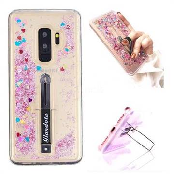 Concealed Ring Holder Stand Glitter Quicksand Dynamic Liquid Phone Case for Samsung Galaxy S9 Plus(S9+) - Rose