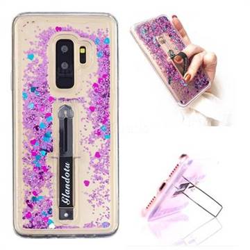 Concealed Ring Holder Stand Glitter Quicksand Dynamic Liquid Phone Case for Samsung Galaxy S9 Plus(S9+) - Purple