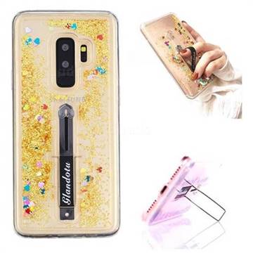 Concealed Ring Holder Stand Glitter Quicksand Dynamic Liquid Phone Case for Samsung Galaxy S9 Plus(S9+) - Golden