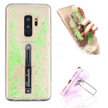 Concealed Ring Holder Stand Glitter Quicksand Dynamic Liquid Phone Case for Samsung Galaxy S9 Plus(S9+) - Green