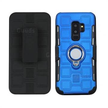 3 in 1 PC + Silicone Leather Phone Case for Samsung Galaxy S9 Plus(S9+) - Dark Blue