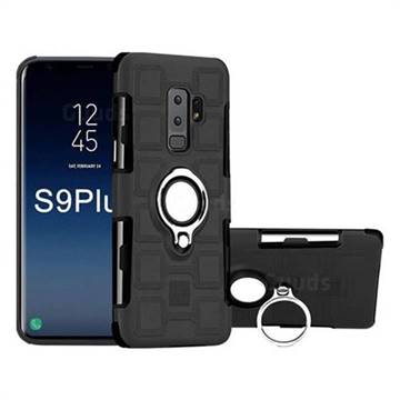 Ice Cube Shockproof PC + Silicon Invisible Ring Holder Phone Case for Samsung Galaxy S9 Plus(S9+) - Black