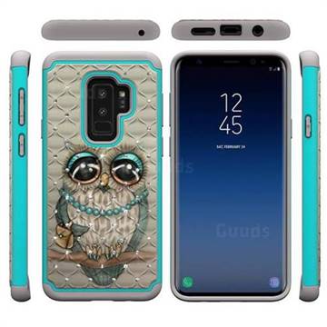 Sweet Gray Owl Studded Rhinestone Bling Diamond Shock Absorbing Hybrid Defender Rugged Phone Case Cover for Samsung Galaxy S9 Plus(S9+)