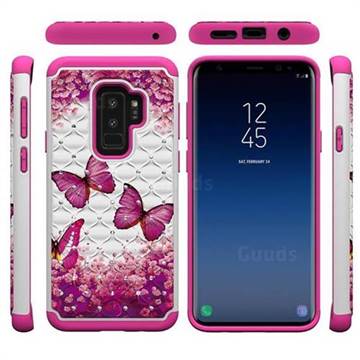 Rose Butterfly Studded Rhinestone Bling Diamond Shock Absorbing Hybrid Defender Rugged Phone Case Cover for Samsung Galaxy S9 Plus(S9+)