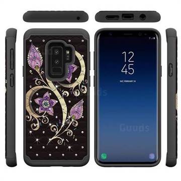 Peacock Flower Studded Rhinestone Bling Diamond Shock Absorbing Hybrid Defender Rugged Phone Case Cover for Samsung Galaxy S9 Plus(S9+)