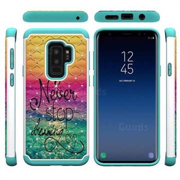 Colorful Dream Catcher Studded Rhinestone Bling Diamond Shock Absorbing Hybrid Defender Rugged Phone Case Cover for Samsung Galaxy S9 Plus(S9+)
