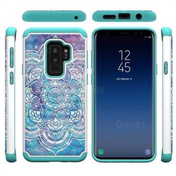 Mandala Studded Rhinestone Bling Diamond Shock Absorbing Hybrid Defender Rugged Phone Case Cover for Samsung Galaxy S9 Plus(S9+)