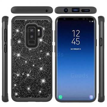 Glitter Rhinestone Bling Shock Absorbing Hybrid Defender Rugged Phone Case Cover for Samsung Galaxy S9 Plus(S9+) - Black