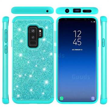 Glitter Rhinestone Bling Shock Absorbing Hybrid Defender Rugged Phone Case Cover for Samsung Galaxy S9 Plus(S9+) - Green