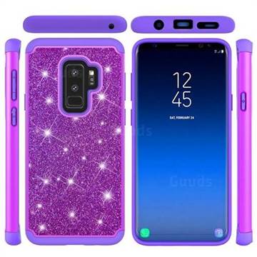 Glitter Rhinestone Bling Shock Absorbing Hybrid Defender Rugged Phone Case Cover for Samsung Galaxy S9 Plus(S9+) - Purple