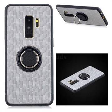Luxury Mosaic Metal Silicone Invisible Ring Holder Soft Phone Case for Samsung Galaxy S9 Plus(S9+) - Titanium Silver
