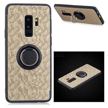 Luxury Mosaic Metal Silicone Invisible Ring Holder Soft Phone Case for Samsung Galaxy S9 Plus(S9+) - Titanium Gold
