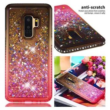 Diamond Frame Liquid Glitter Quicksand Sequins Phone Case for Samsung Galaxy S9 Plus(S9+) - Gray Pink