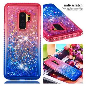 Diamond Frame Liquid Glitter Quicksand Sequins Phone Case for Samsung Galaxy S9 Plus(S9+) - Pink Blue