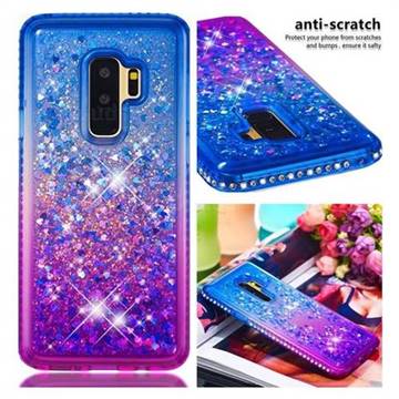 Diamond Frame Liquid Glitter Quicksand Sequins Phone Case for Samsung Galaxy S9 Plus(S9+) - Blue Purple