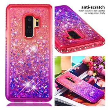 Diamond Frame Liquid Glitter Quicksand Sequins Phone Case for Samsung Galaxy S9 Plus(S9+) - Pink Purple