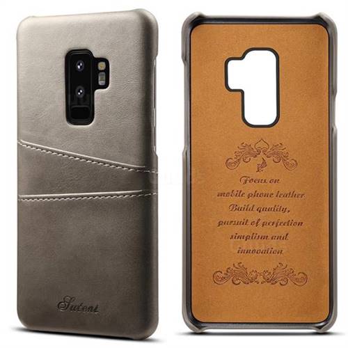 Suteni Retro Classic Card Slots Calf Leather Coated Back Cover for Samsung Galaxy S9 Plus(S9+) - Gray