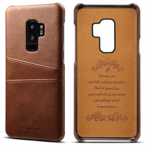 Suteni Retro Classic Card Slots Calf Leather Coated Back Cover for Samsung Galaxy S9 Plus(S9+) - Brown