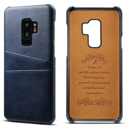 Suteni Retro Classic Card Slots Calf Leather Coated Back Cover for Samsung Galaxy S9 Plus(S9+) - Blue