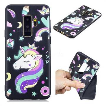 Candy Unicorn 3D Embossed Relief Black TPU Cell Phone Back Cover for Samsung Galaxy S9 Plus(S9+)