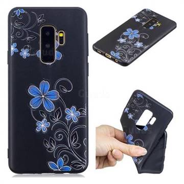 Little Blue Flowers 3D Embossed Relief Black TPU Cell Phone Back Cover for Samsung Galaxy S9 Plus(S9+)