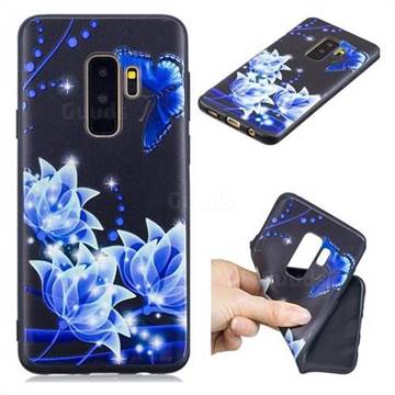 Blue Butterfly 3D Embossed Relief Black TPU Cell Phone Back Cover for Samsung Galaxy S9 Plus(S9+)