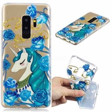 Blue Flower Unicorn Clear Varnish Soft Phone Back Cover for Samsung Galaxy S9 Plus(S9+)