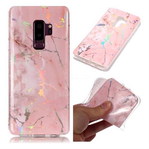 Powder Pink Marble Pattern Bright Color Laser Soft TPU Case for Samsung Galaxy S9 Plus(S9+)