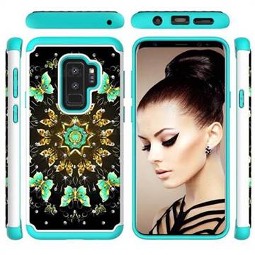 Golden Butterflies Studded Rhinestone Bling Diamond Shock Absorbing Hybrid Defender Rugged Phone Case Cover for Samsung Galaxy S9 Plus(S9+)