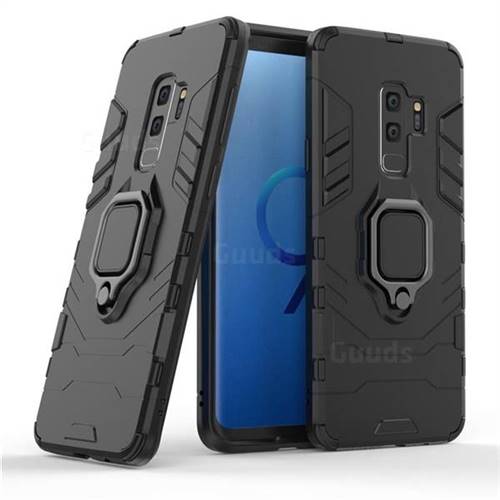 Black Panther Armor Metal Ring Grip Shockproof Dual Layer Rugged Hard Cover for Samsung Galaxy S9 Plus(S9+) - Black