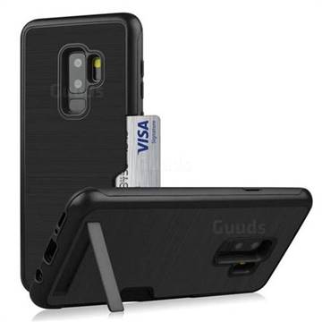 Brushed 2 in 1 TPU + PC Stand Card Slot Phone Case Cover for Samsung Galaxy S9 Plus(S9+) - Black