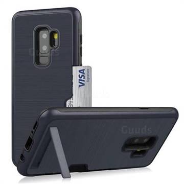 Brushed 2 in 1 TPU + PC Stand Card Slot Phone Case Cover for Samsung Galaxy S9 Plus(S9+) - Navy