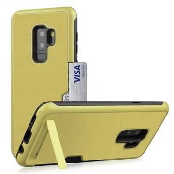 Brushed 2 in 1 TPU + PC Stand Card Slot Phone Case Cover for Samsung Galaxy S9 Plus(S9+) - Golden