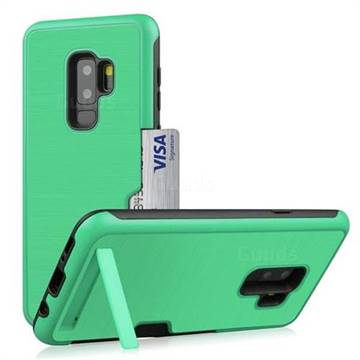 Brushed 2 in 1 TPU + PC Stand Card Slot Phone Case Cover for Samsung Galaxy S9 Plus(S9+) - Mint Green