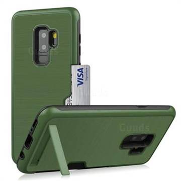 Brushed 2 in 1 TPU + PC Stand Card Slot Phone Case Cover for Samsung Galaxy S9 Plus(S9+) - Army Green
