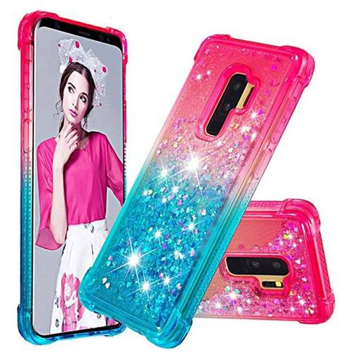 Rainbow Gradient Liquid Glitter Quicksand Sequins Phone Case for Samsung Galaxy S9 Plus(S9+) - Pink Blue