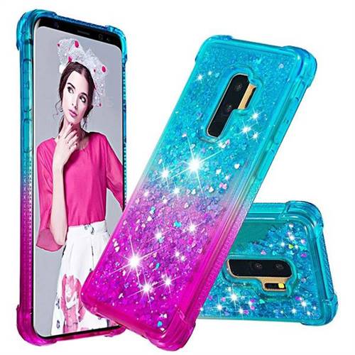 Rainbow Gradient Liquid Glitter Quicksand Sequins Phone Case for Samsung Galaxy S9 Plus(S9+) - Blue Purple