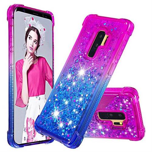 Rainbow Gradient Liquid Glitter Quicksand Sequins Phone Case for Samsung Galaxy S9 Plus(S9+) - Purple Blue