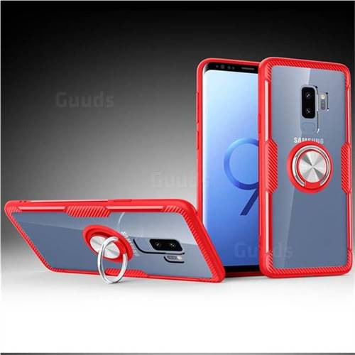 Acrylic Glass Carbon Invisible Ring Holder Phone Cover for Samsung Galaxy S9 Plus(S9+) - Charm Red