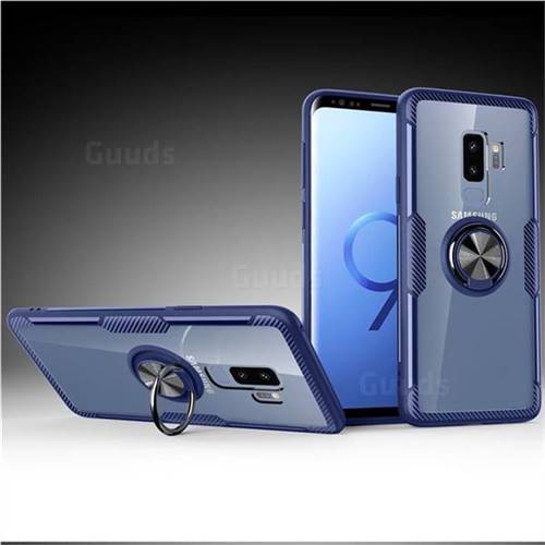 Acrylic Glass Carbon Invisible Ring Holder Phone Cover for Samsung Galaxy S9 Plus(S9+) - Azure