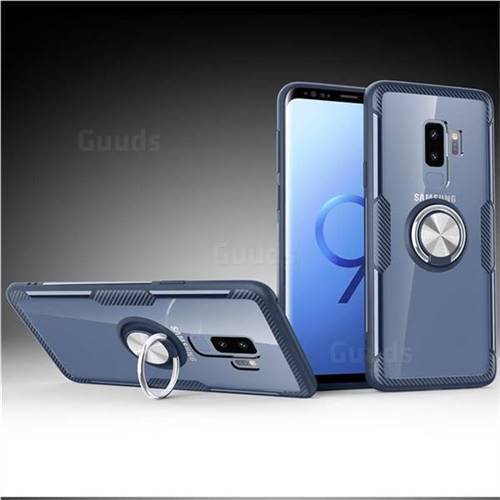 Acrylic Glass Carbon Invisible Ring Holder Phone Cover for Samsung Galaxy S9 Plus(S9+) - Navy